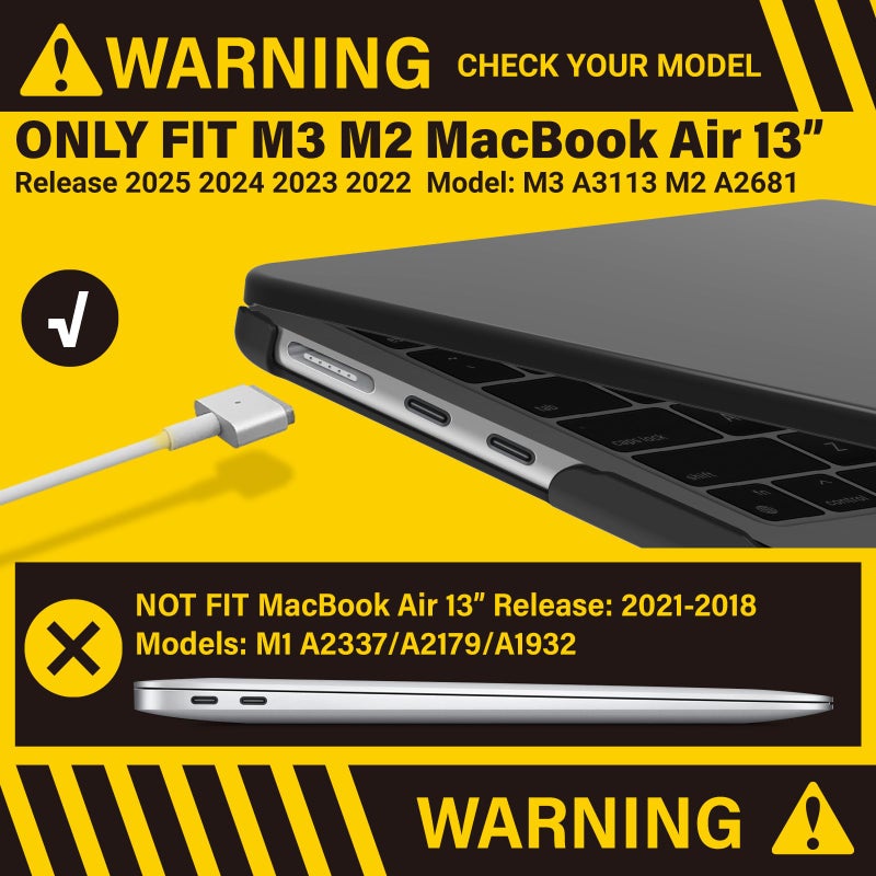 آي بينزر IBenzer متوافق مع 2025 2024 2023 2022 MacBook Air 13 بوصة حافظة M4 A3240 M3 A3113 M2 A2681 حافظة صلبة وغطاء لوحة مفاتيح وشاشة فيلم ونوع C لجهاز Mac Air 13.6 أسود AT13-KK-BK+2TC - Image 3